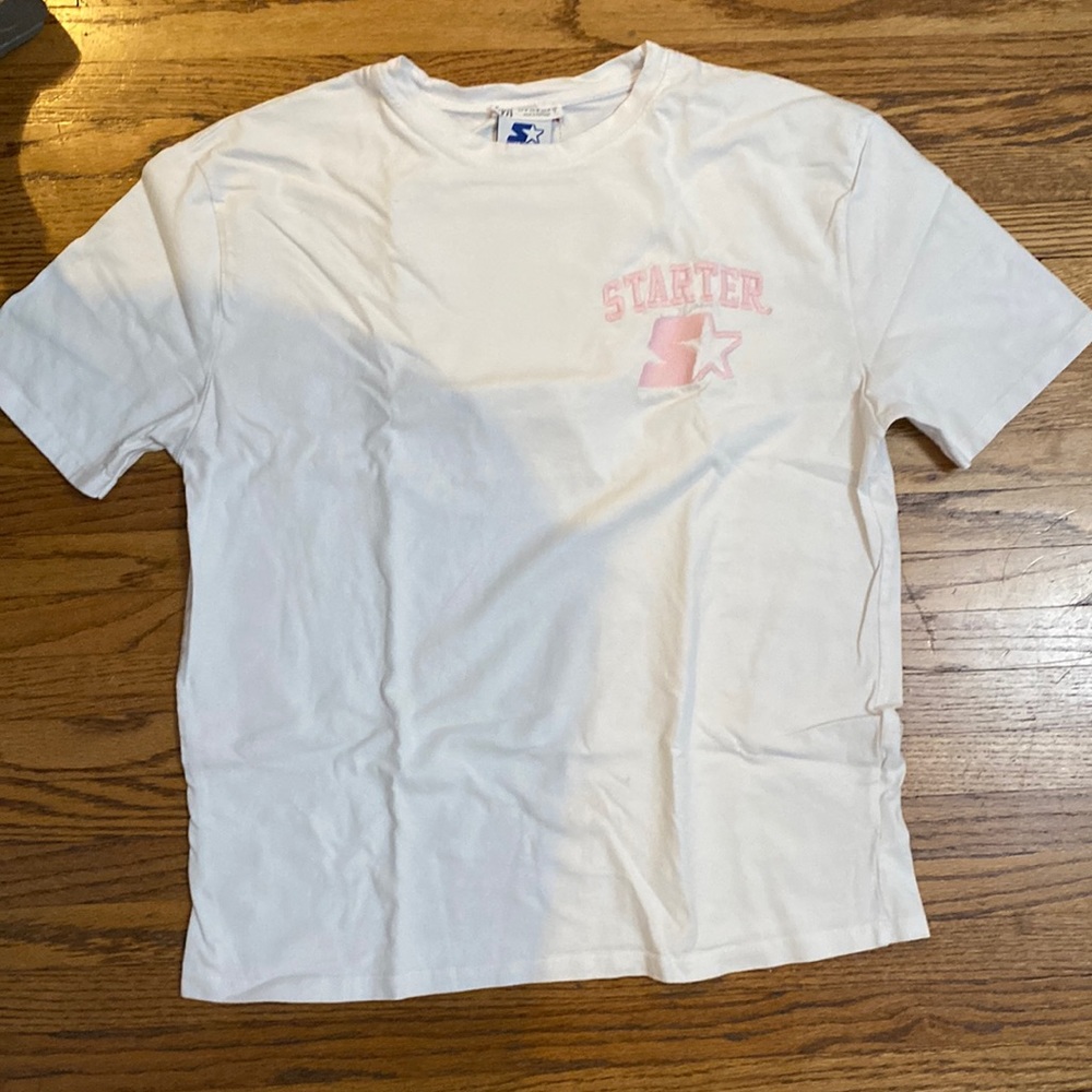 White Starter Short Sleeve Shirt With Patches